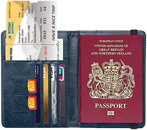 Passport Holder Cover Travel Wallet Organiser, Passport Case with RFID Blocking, PU Leather Travel Document Holder for Passport, Business Cards, Credit Cards, Boarding Passes (Blue) - Image 3