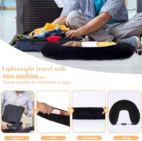 Stuffable Neck Pillow for Travel, 80 * 18.5cm Stuffable Travel Pillow with Adjustable Straps, Travel Pillow Stuffable with Clothes, Neck Pillow Stuffable for Extra Luggage Travel Essentials(Black) - Image 4