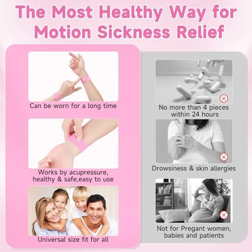Travel Sickness Bands Adult Motion Sickness Bands for Kids Cruise Travel Essentials Anti Sickness Wristbands for Pregnancy Women, 2 Pairs (Pink,Blue) - Image 5
