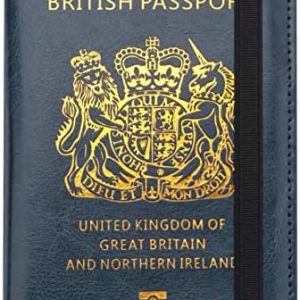 Passport Holder Cover Travel Wallet Organiser, Passport Case with RFID Blocking, PU Leather Travel Document Holder for Passport, Business Cards, Credit Cards, Boarding Passes (Blue)