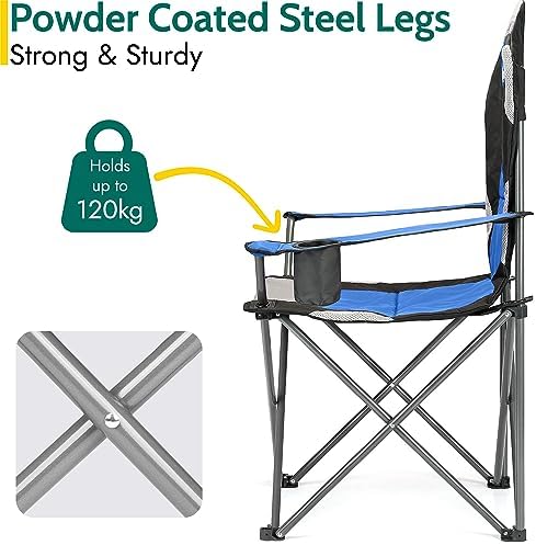 Trail High Back Folding Camping Chair, Luxury Padded Seat, Heavy Duty Tubular Steel, Cup Holder Armrest, Lightweight Portable, Outdoor Garden, Carry Bag - Image 4