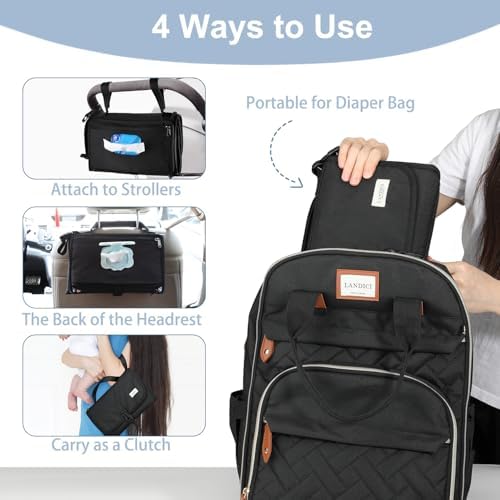 LANDICI Portable Nappy Changing Mat Travel Baby Change Mat with Smart Wipes Pocket,Foldable Waterproof Diaper Pad Bag,Baby Essentials Changing Station for Boy & Girl,Newborn Shower Gifts -Black - Image 6