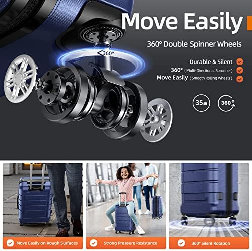 SHOWKOO Suitcase Large 28-Inch Expandable PC+ABS Hard Shell Travel Luggage Lightweight Durable High Capacity with Double Spinner Wheels TSA Lock, 28" Blue - Image 3