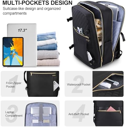 HOMIEE 40L Travel Backpack Womens, Large Carry on Cabin Backpack Travelling Backpack with Wet Bag & Shoes Bag, 17 Inch Laptop Suitcase Backpack Flight Approved Business Backpack with Charge Port - Image 5
