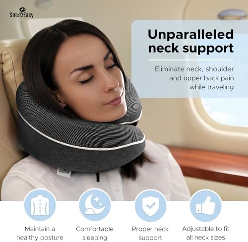 SnoozEasy™ Travel Pillow for Adults | Memory Foam 360 Degree Neck Support with Removable Pillow Case | Includes Travel Bag, Eye Mask and Ear Plugs | Dark Grey | UK Brand - Image 2