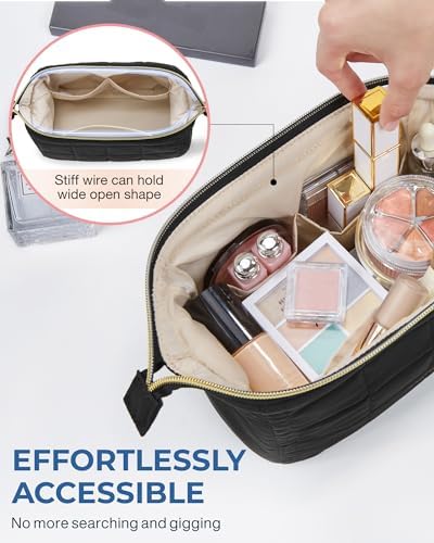 BAGSMART Makeup Bag Travel Cosmetic Bag, Puffy Padded Make Up Bags for Women Large Capacity Makeup Organizer Case, Wide-Open Pouch Purse Travel Essentials Toiletries Accessories Brushes, Black - Image 6