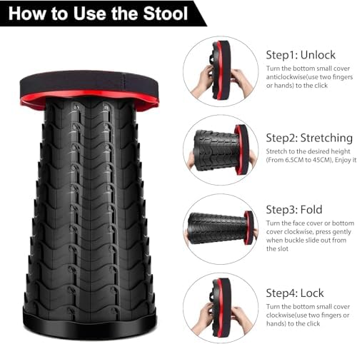 Portable Folding Stool for Camping Outdoor - Max Load Capacity 396 LBs - LUXJET Small Folding Chair for Hiking, Fishing, Travel (Red) - Image 8