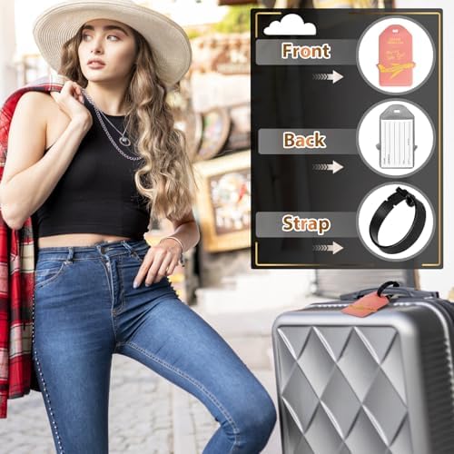 Alyvisun 2Pcs Luggage Tags, PU Suitcase Tags Baggage Labels Luggage Labels for Suitcases with Name ID Card, Suitcase Labels Travel Tags for Luggage Baggage Bags Business, Black and Rose - Image 6