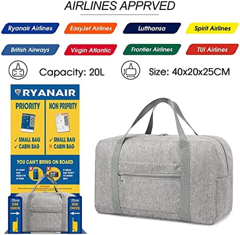 Ryanair Cabin Bags 40x20x25 Underseat Cabin Bag Travel Duffel Bag Foldable Holdall Tote Carry on Cabin Luggage Overnight Weekend Bags Gifts for Women and Men - Image 2