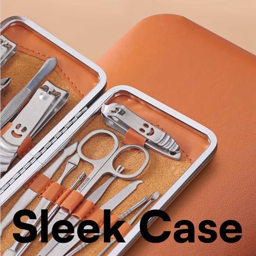 H&S Manicure Set for Women & Men - Manicure & Pedicure tools & Accessories - 14 pcs - Stainless Steel Nail Clippers Set & Cuticle Remover - Cutter Trimming Grooming Tools - w/Leather Case - Nail Kit - Image 5