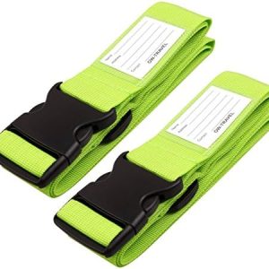 OW-Travel Personalised Luggage Straps for Suitcases (2 Pack Green) Easy to Spot Sturdy Suitcase Straps with Luggage labels. Travel Belt for Bag Baggage. Case Belts