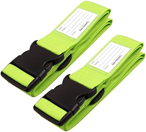 OW-Travel Personalised Luggage Straps for Suitcases (2 Pack Green) Easy to Spot Sturdy Suitcase Straps with Luggage labels. Travel Belt for Bag Baggage. Case Belts