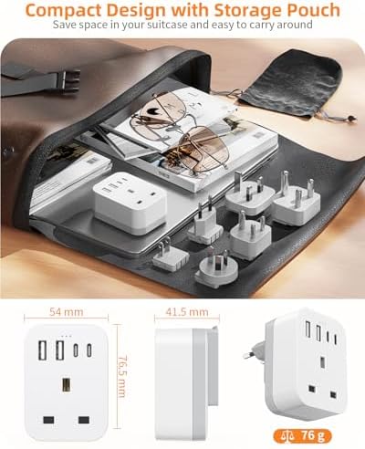 UK to Worldwide Travel Adapter Set, Travel Adaptor Kit with 4 USB Ports (2 USB C), International Plug Adapter with 6 Removable Plug - Image 5
