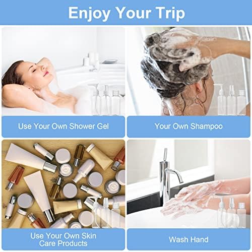 flintronic 6Pack Transparent Travel Bottles, 80ML Refillable Travel Bottles, Travel Bottles Set for Toiletries Shampoo Cosmetic Liquid with 2*Cream Box,2*Dropper,2*Funnel,2*Sheet Label,1*Brush - Image 9
