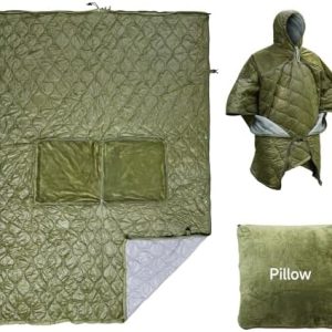 Travel Bird Sleeping Blanket for Camping, Wearable Blanket Insulated Poncho Hooded, Protable Pillow for Winter Picnics, Hiking, Travel, Sports