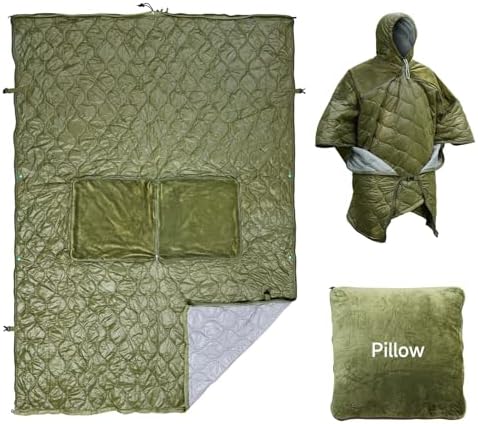 Travel Bird Sleeping Blanket for Camping, Wearable Blanket Insulated Poncho Hooded, Protable Pillow for Winter Picnics, Hiking, Travel, Sports