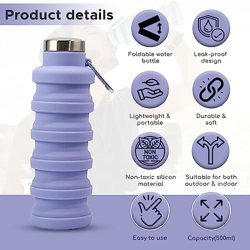 Collapsible Water Bottle Uk Brand Bpa Free Silicone Travel Essential Foldable Gym Bottle Leakproof Hiking Camping Accessories Cycling Bottle Yoga Bottle Kids 500ml - Image 8