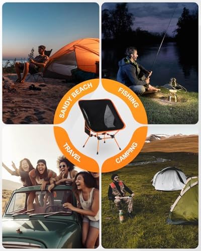 Ultra Lightweight Portable Outdoor Comfortable Folding Camping Chair with Carry Bag and Side Pocket, High Weight Capacity, Suitable for Camping, Fishing, Hiking, Traveling, Picnics, Orange - Image 7