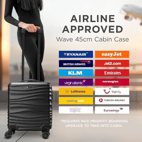 AVIO Wave Cabin Suitcase 45x36x20cm - Lightweight Double Wheel Luggage Bag, 2 Internal Pockets, Telescopic Handle 3 Heights, Durable ABS Hard Shell - Approved by Most Airlines - Image 4