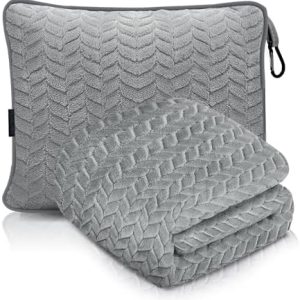 Camping Blanket Packable Soft Travel Blanket Pillow, Airplane Fleece, Luxurious Compact Design for Plane, Car, Camping, Flight Essentials & Travel Accessories in Elegant Gray big size