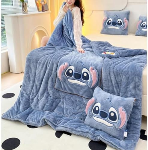 2 in 1 Pillow stitch Blanket-Gift for Family, Fleece Flannel stitch Blankets for Adults Children Soft and Warm Sleeping Blanket (B) - Image 3