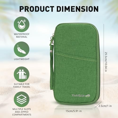 Passport Holder Travel Wallet, Large Capacity Travel Document Holder, RFID Blocking Waterproof Portable Travel Wallet Organiser for Cash Passport ID Card Credit Cards Ticket Pen, Green - Image 2