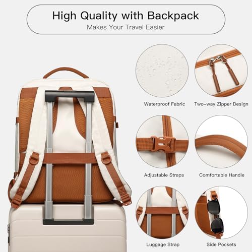 Kono Cabin Travel Backpack 45 x 36 x 20 cm Easyjet Luggage Bag Laptop Weekend Duffel Bag 30L (Beige/Brown) - Image 4