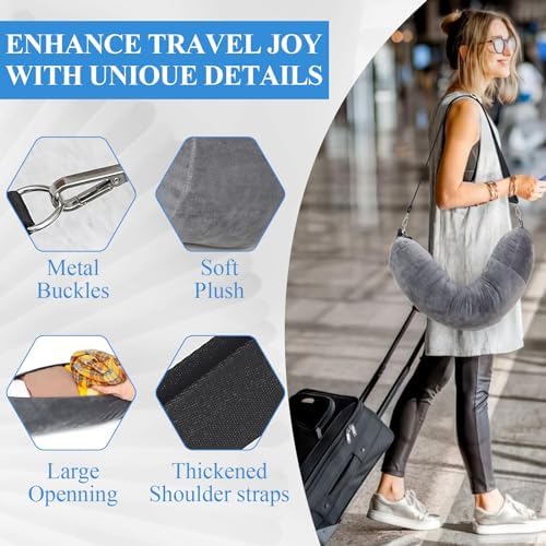 Stuffable Neck Pillow for Travel,Neck Pillow Stuffable with Clothes, Travel neck pillows With Adjustable Straps, Soft Neck Pillow Fillable Go Travel for Essentials Extra Luggage (1, Grey) - Image 2