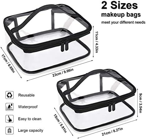 Clear Toiletry Bag, Kememo 2PCS Portable Makeup Bag Transparent Cosmetic Bag with Handle Zipper Waterproof Travel Storage Pouch - Image 3