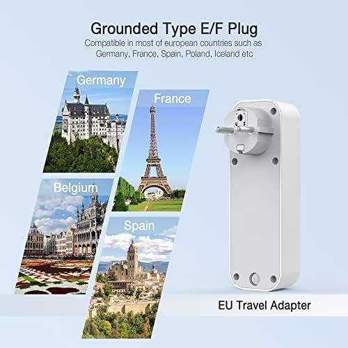 UK to European Plug Adapter with 3 USB, TESSAN Grounded EU Euro Europe Travel Plugs, Schuko European Adaptor for France Spain Iceland Austria Poland Germany Portugal Turkey Greece and More Type E/F - Image 3