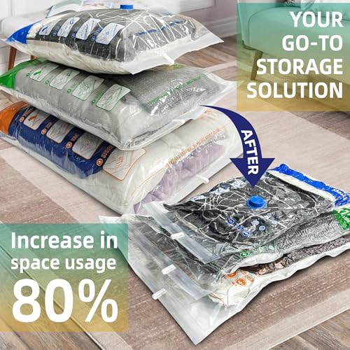 STORAGE MASTER Space Saver Bags for Travel and Home Reusable, 9 Pack Vacuum Storage Bags Save 80% More Storage Space, with Electric Air Pump - Image 6
