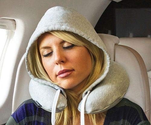 Globe Trek Soft Comfortable Hooded Neck Travel Pillow U Shape Airplane Neck Support Cushion with Hoodie - Image 2