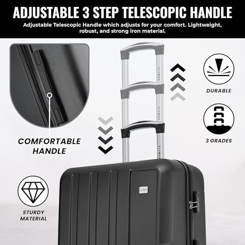 24" Medium Suitcase Super Lightweight 4 Wheel Spinner Hard Shell ABS Luggage Hold Check in Travel Case 65 Litre Black - Image 9