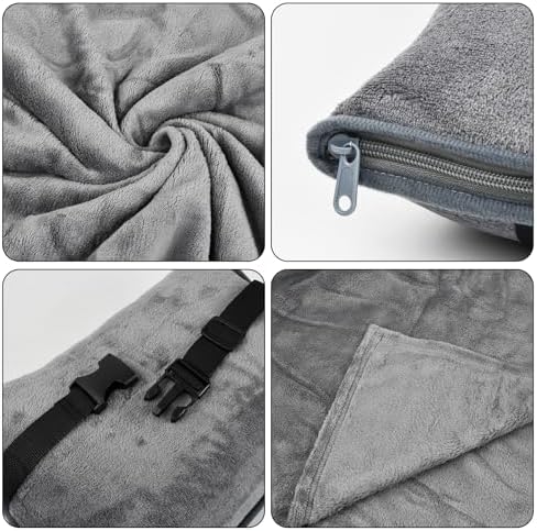 Travel blanket 2 in 1, Soft and warm travel pillow and blanket, Ultralight Portable travel blanket airplane with soft bag pillowcase for Airline travel Business trip and Office (grey) - Image 3
