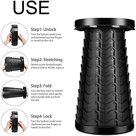 Portable Telescopic Stool, Retractable Folding Stool, Folding Stool Camping Lightweight Stool,for Garden Beach Picnic Outdoor Camping BBQ Fishing Hiking Maximum Load 397 lb (Black) - Image 4