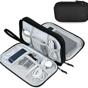 External Hard Drive Case, Universal Cable Organiser With Inner Compartments and Mesh Pockets, Portable Electronics Accessories Bag, Black Travel Carrying Case (L)