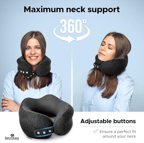 SnoozEasy™ Travel Pillow for Adults | High-Density Memory Foam Neck Pillow for Airplane | Adjustable Flight Travel Cushion with Eye Mask, Ear Plugs, Carry Bag & Carabiner Clip | UK Brand - Image 5