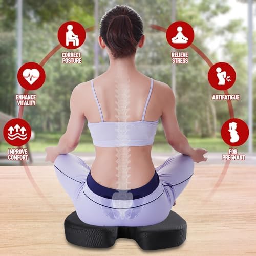 Memory Foam Seat Coccyx Cushion for Office Chair Pain Relief Cushion Pillow for Back Support Non-Slip Seat Pad for Office Desk, for Car, Travel and Wheelchair, Sciatica-Black - Image 7