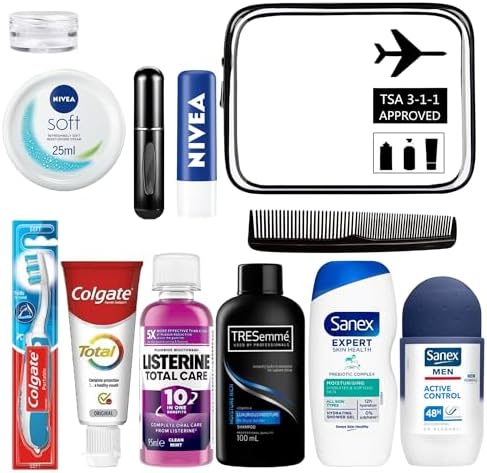 SupremeSelects Mens Travel Toiletries Set-Travel Essentials, Holiday Essentials for Vacation, Hospital Stay, Camping, Overnight Stay-Airport Security Approved, Travel Bottles for Toiletries