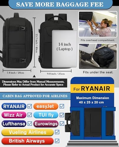 Ryanair Cabin Bags 40x20x25 Travel Backpack Carry-ons Small Rucksack Hand Luggage Bag Underseat Cabin Size 20L Flight Laptop Bags Black - Image 2