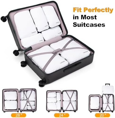 Compression Packing Cubes, Lumesner 8 Set Travel Packing Cubes for Carry on Suitcases, Compression Suitcase Organizers Bag Set & Travel Cubes (8-piece, White) - Image 3