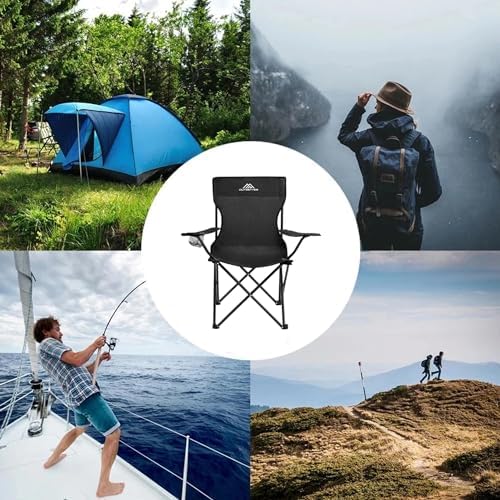 Camping Chair | Lightweight Folding | Portable Chairs for Outdoors | Cup Holder | Storage Cover | Outdoor Leisure Chair Durable with Arm Rest for the Beach, Lawn, Fishing Trip Garden and BBQs Black - Image 6