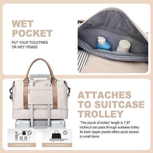 for Easyjet Airlines Underseat Cabin Bag 45X36X20 Weekend Overnight Carry on Holdall for Women Travel Duffel Sport Gym Tote Mum Hospital Bags with Wet Pocket,E10-beige Brown - Image 8