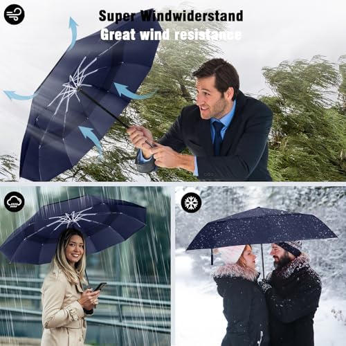 Umbrella Windproof Strong Large Compact - Wind Resistant Rain Umbrella Stand Lightweight Portable Auto Travel Umbrella Foldable Golf Umbrella for Men and Women - Image 4