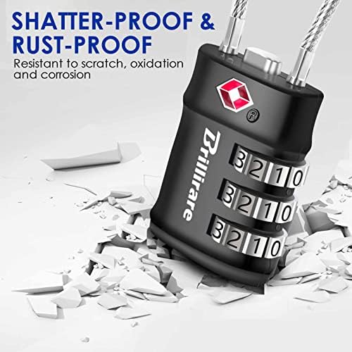 2 Pack TSA Approved Luggage Locks, Combination Travel Cable Lock, 3-Digit Waterproof Padlock, Zinc Alloy Outdoor Keyless Resettable Lock for Travel, Lockers, Bags, Backpack, Gym, Gate-by Brillirare - Image 6