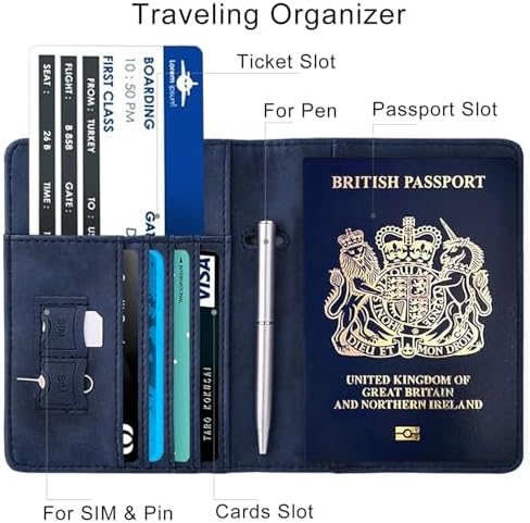 WALNEW Passport Holder, PU Leather Travel Passport Cover Wallet, RFID Passport Case with Card Holder, Travel Essentials for Women Men (Navy Blue) - Image 4
