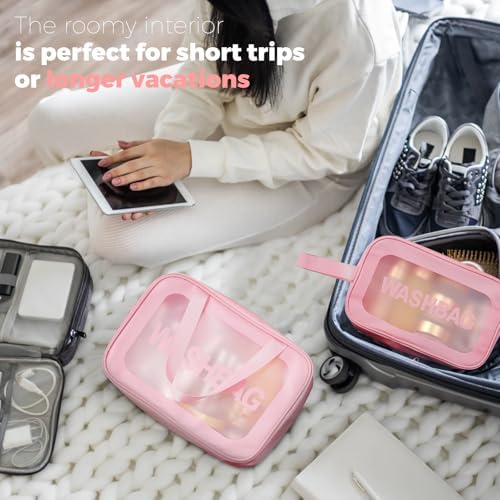 Clear Travel Toiletries Bag for Women, 3 Pack Toiletry Bags with Zippers Travel Essentials PVC Waterproof Cosmetic Clear Wash Bag for Girls - Image 5