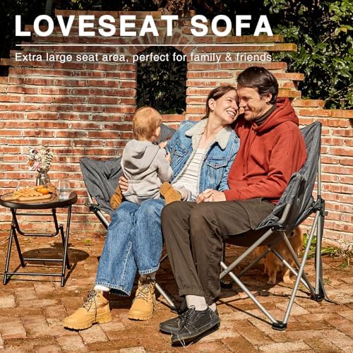 EVER ADVANCED Camping Chair Double for Adults 6cm Padded 320kg Folding 2 Seater Sofa with Side Pocket Dining Garden Chair Outdoor Heavy Duty Luxury Fishing Chair Portable Oversized Comfy Loadable - Image 3