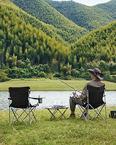 SONGMICS Set of 2 Folding Camping Chairs, Outdoor Chairs with Armrests and Cup Holder, Stable Structure, Max. Capacity 120 kg - Image 7