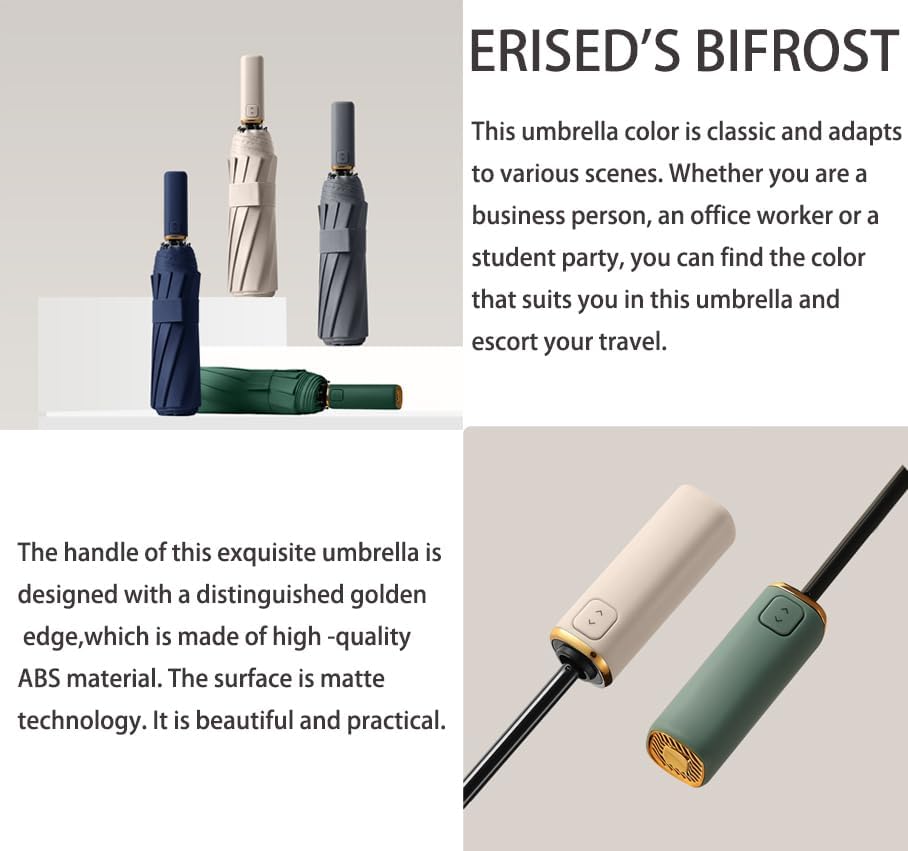 erised's bifrost French style Automatic Windproof Travel Portable Compact Folding Umbrella Auto Open Close/10 Ribs/UV Protection/Sun Rain/Handle Auto/Women Men - Image 4